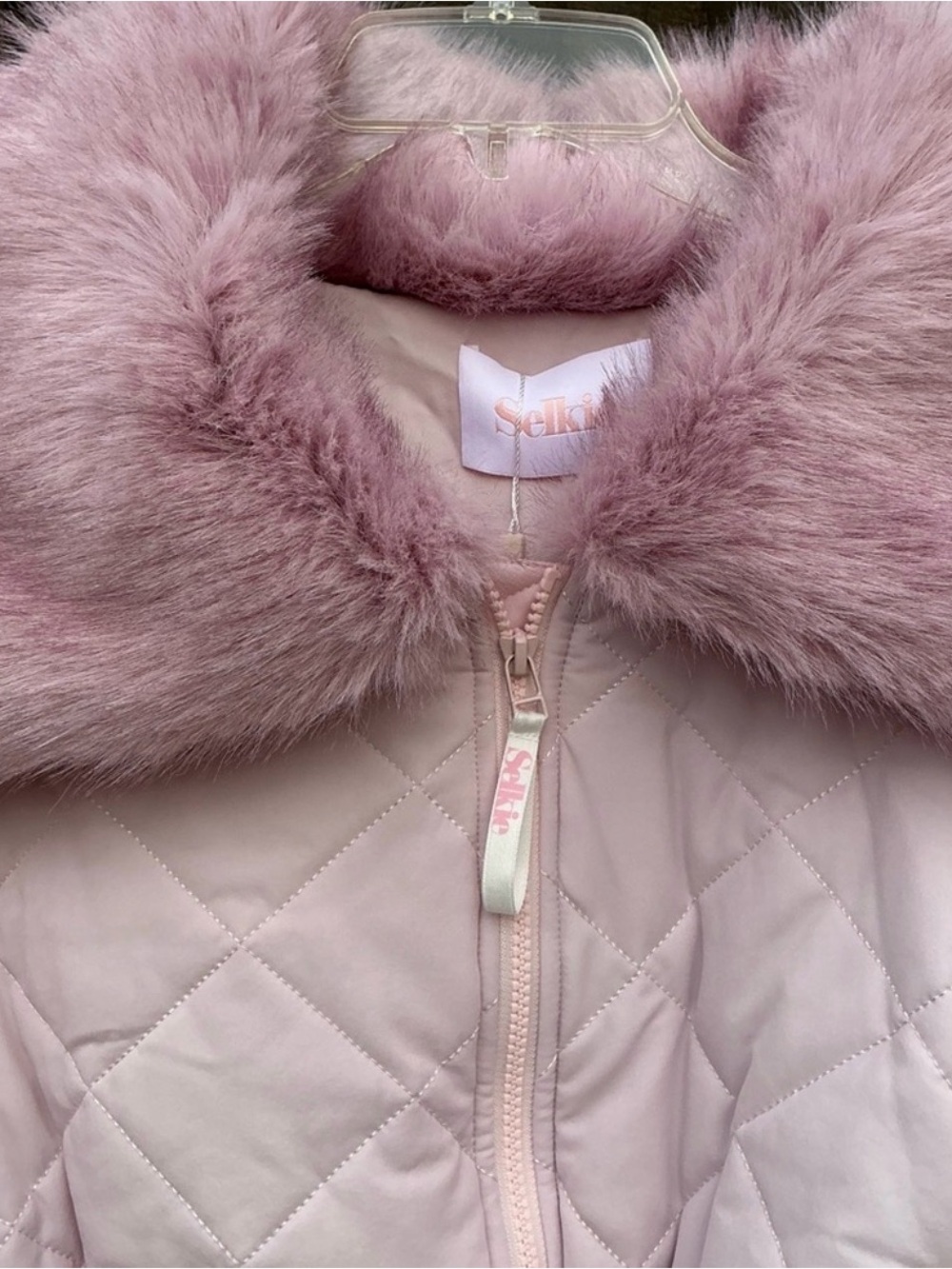Selkie Baby Pink Cropped Jacket with Faux Fur Trim Size Large NWT - Picture 5 of 16